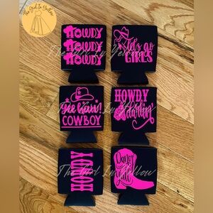 New Howdy Cowboy Country Girl Can Coolers Set of 6 Bachelorette Yeehaw Coozies